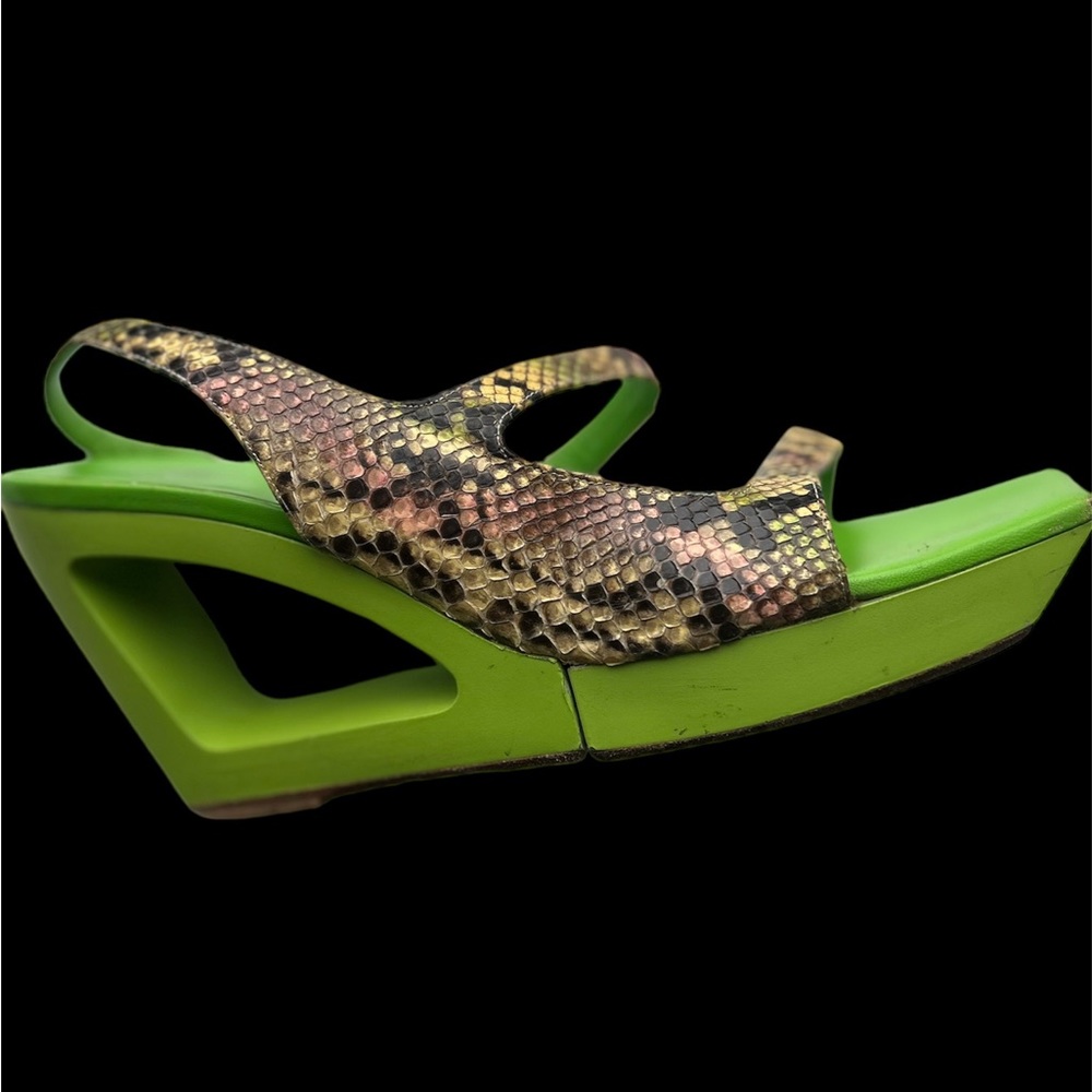 Fendi Snake Lime Wedge Sandals